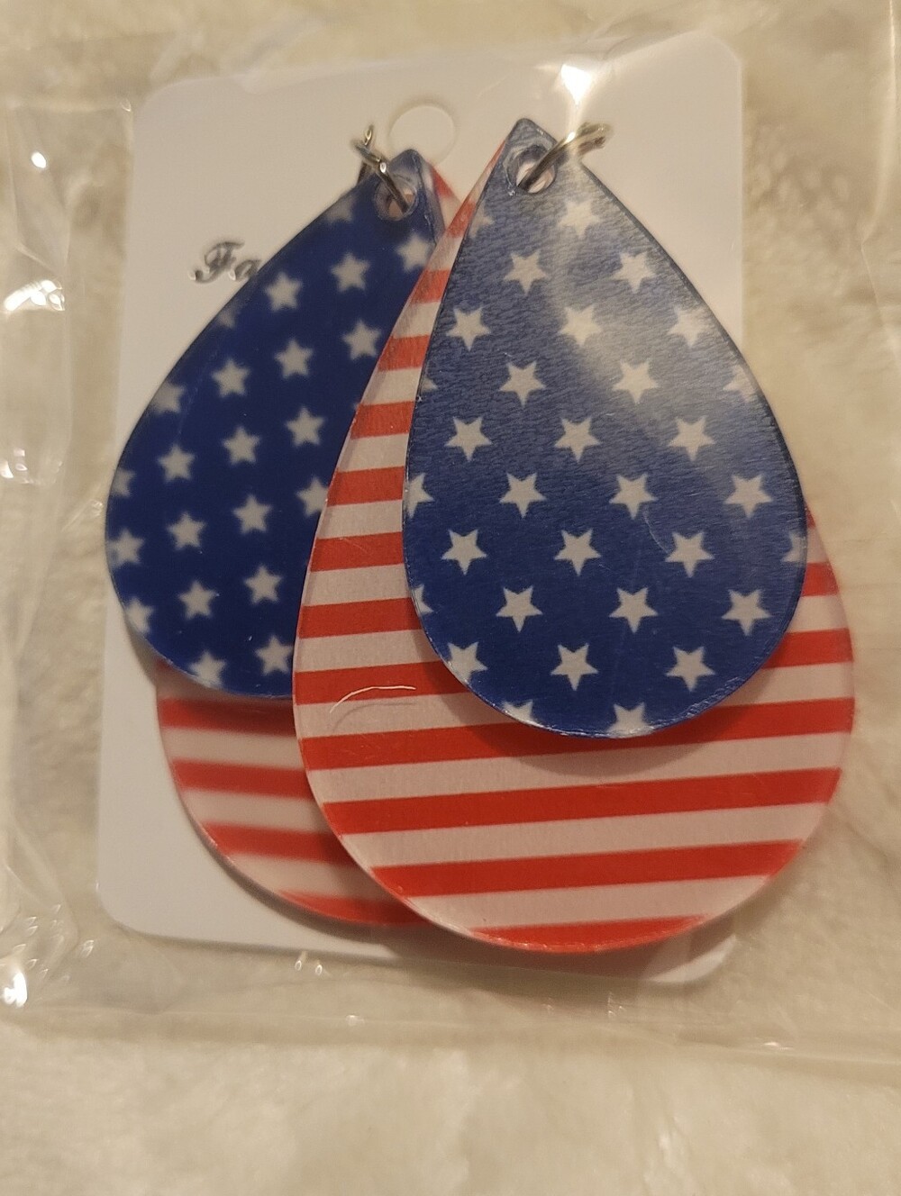 Patriotic Teardrop Dangle Earrings - Red, White & Blue